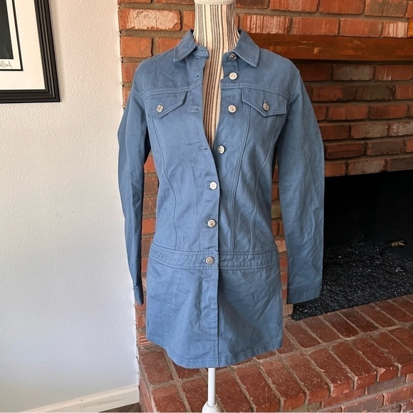 NWT ZARA Blue Coated Denim Button Down Utility Mini Dress Sz M - Picture 4 of 10